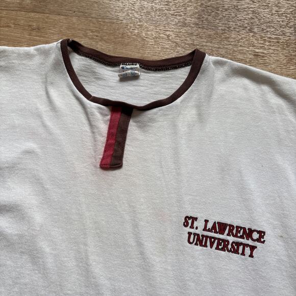 Vintage Champion Ringer T Shirt 80s At. Lawrence University Jersey Knit XL - Picture 4 of 11